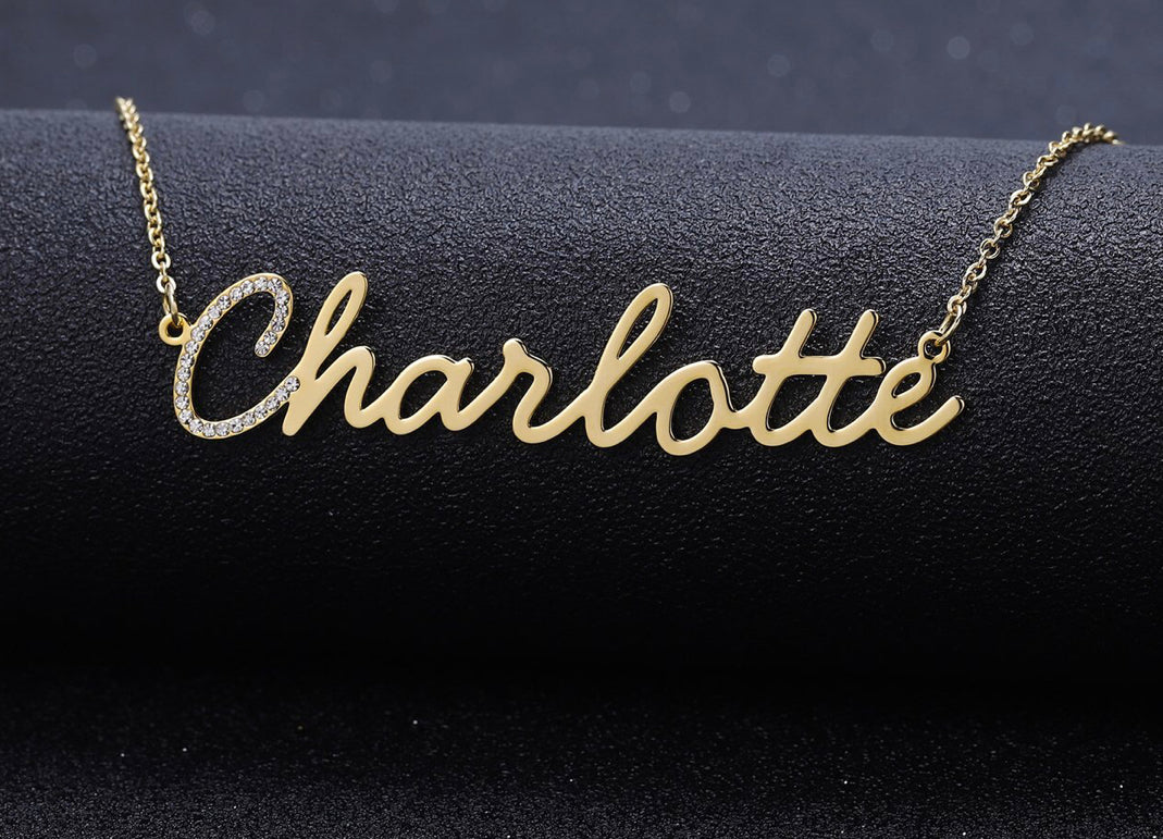 14K Gold Plated Crystal Name Necklace