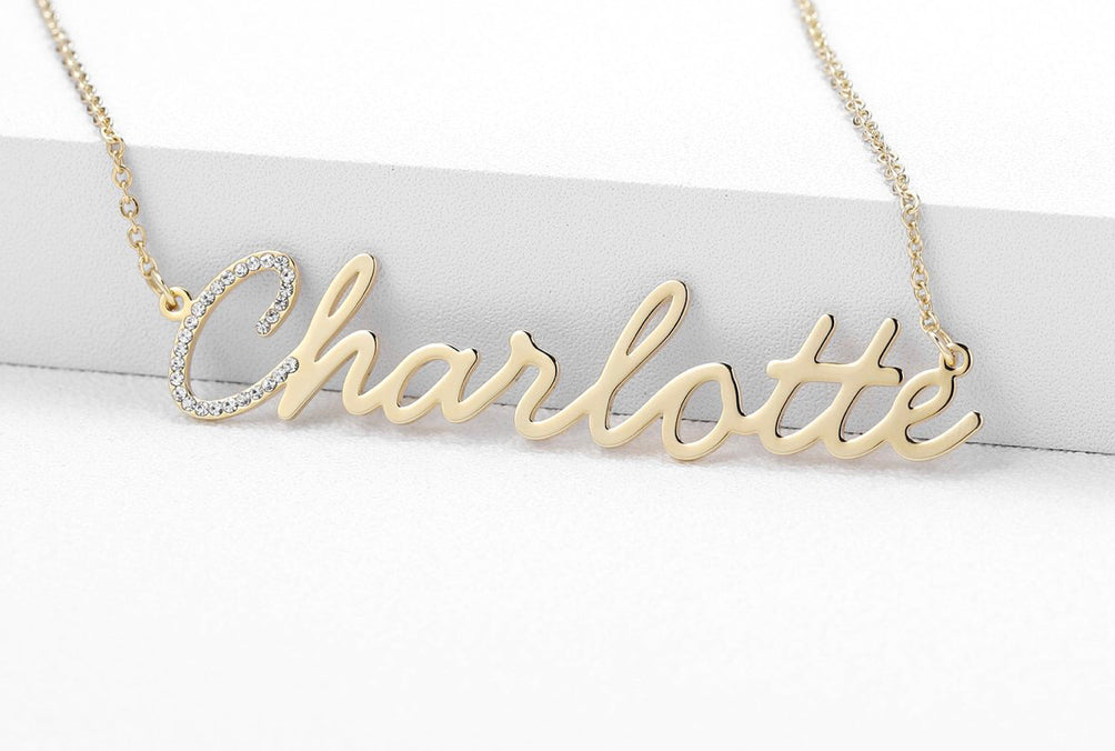 14K Gold Plated Crystal Name Necklace