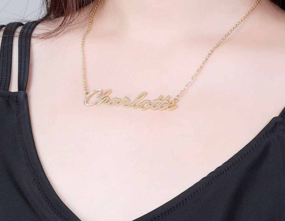 14K Gold Plated Crystal Name Necklace